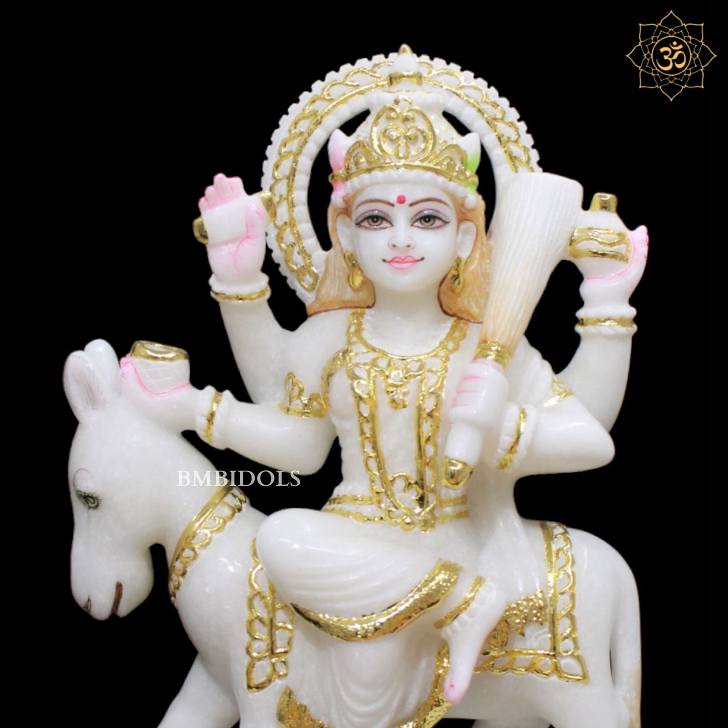 Sheetala Mata Marble Murti sitting on the Animal in Makrana Marble