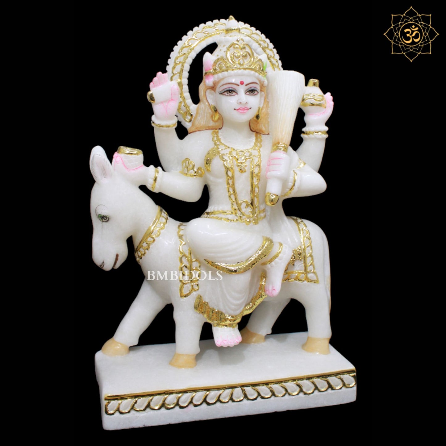 Sheetala Mata Marble Murti sitting on the Animal in Makrana Marble