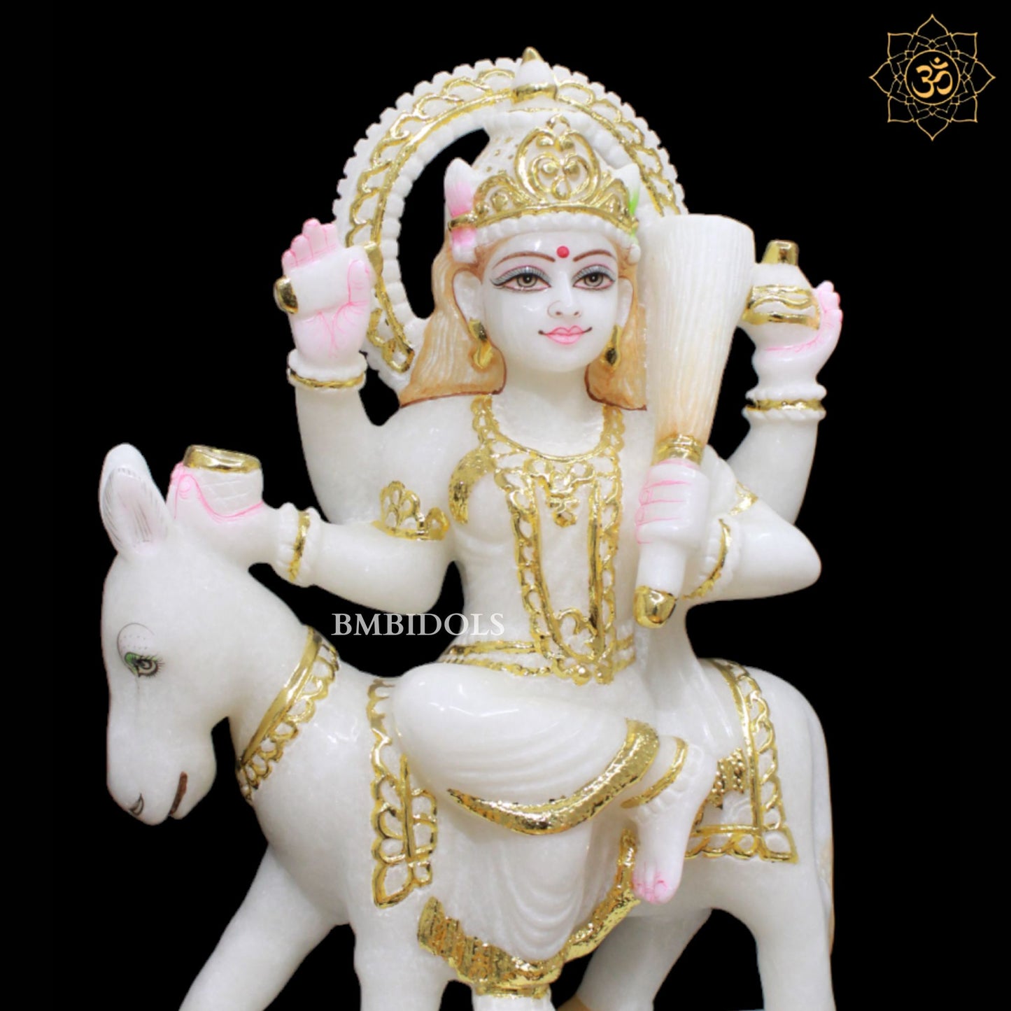 Sheetala Mata Marble Murti sitting on the Animal in Makrana Marble