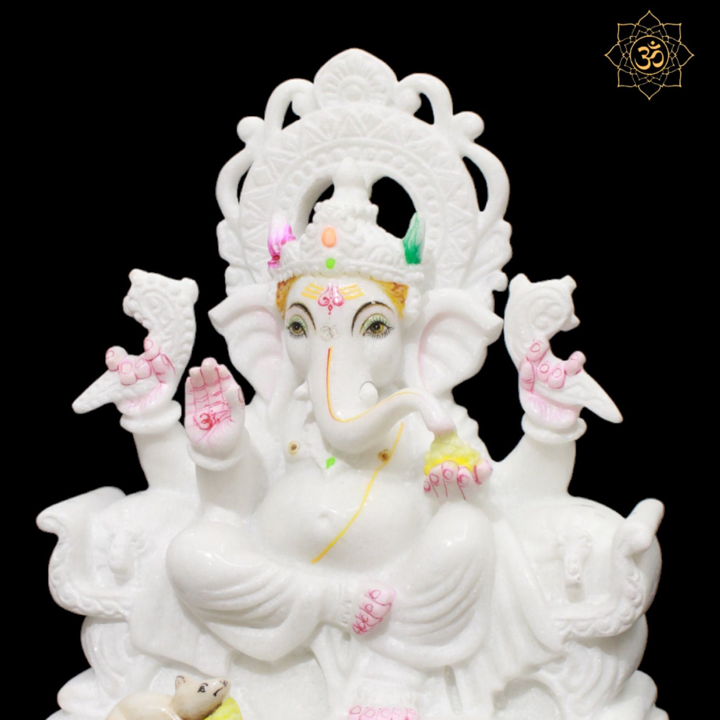Double Kiran Marble Ganesh Statue in 12inches with Four Hands