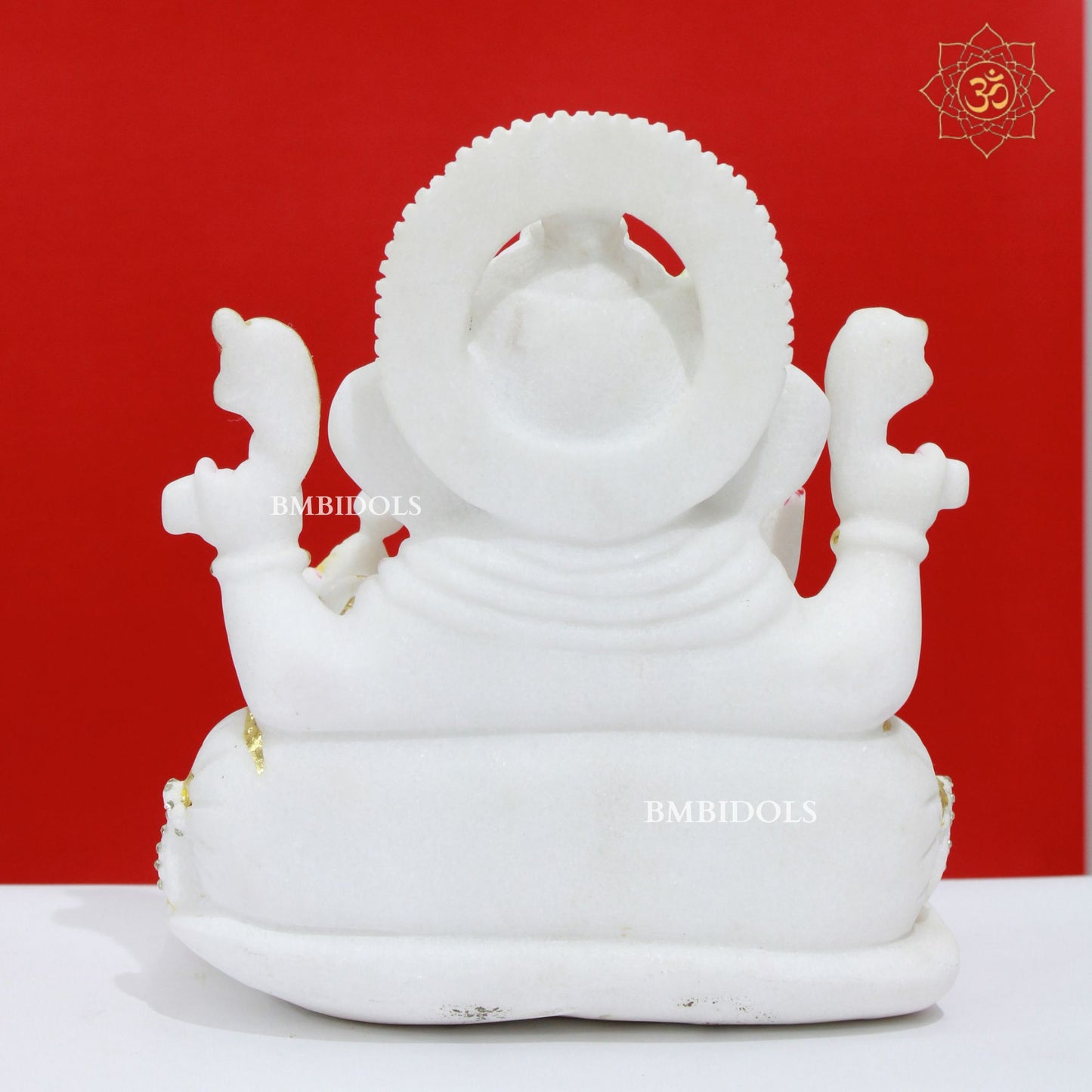 Gold Work Marble Stone Ganesh Statue made in pure white in 12inch