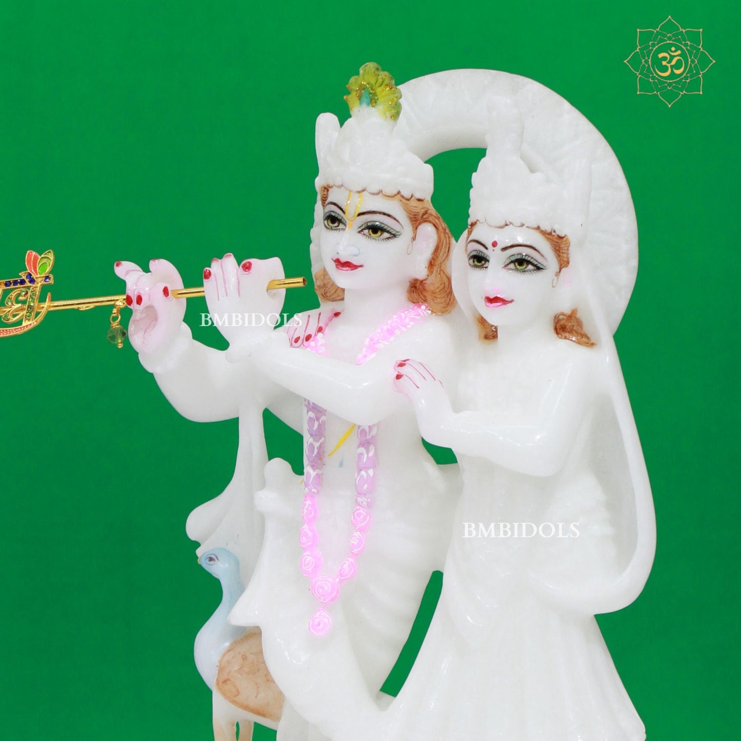 Pure White Stone Marble Radha Krishna Idol made in 9inches