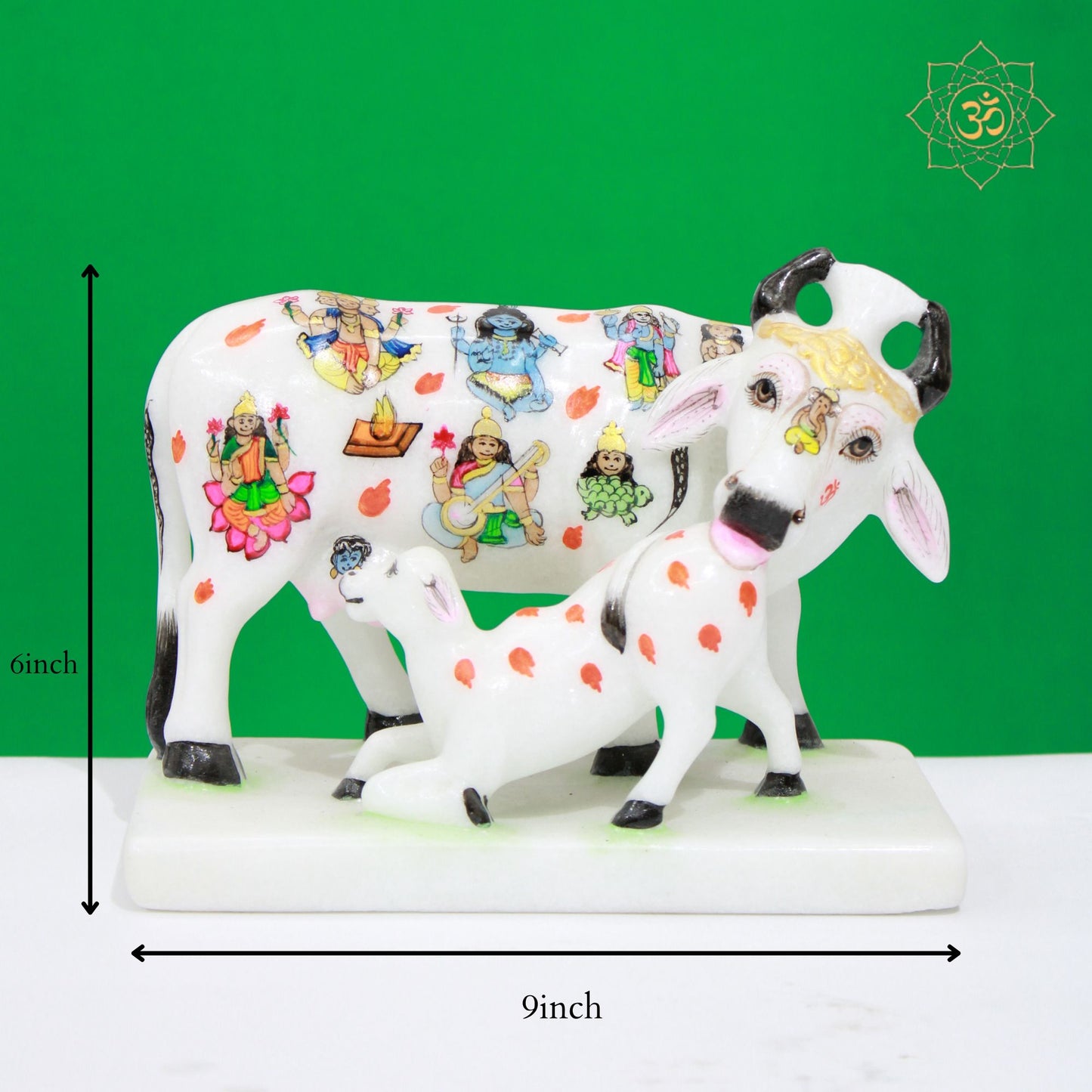Marble Kamdhenu Cow made in Makrana Marble in 9inches