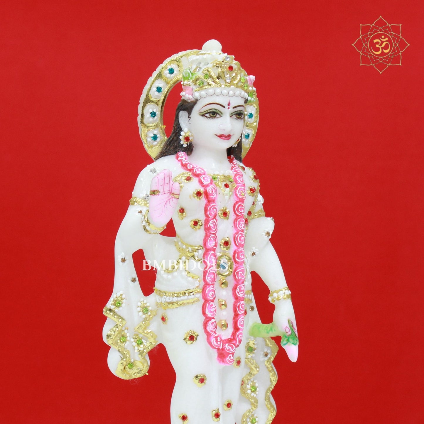 White Marble Radha Krishna Murti with Diamond Work in 12inches