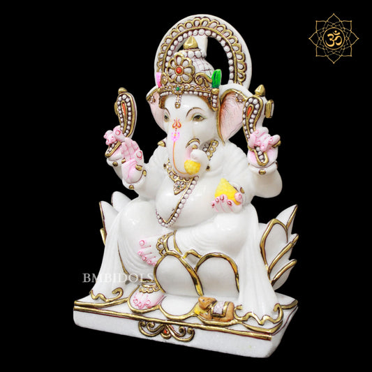 Marble Ganesh Murti in Marble on the Lotus for Homes