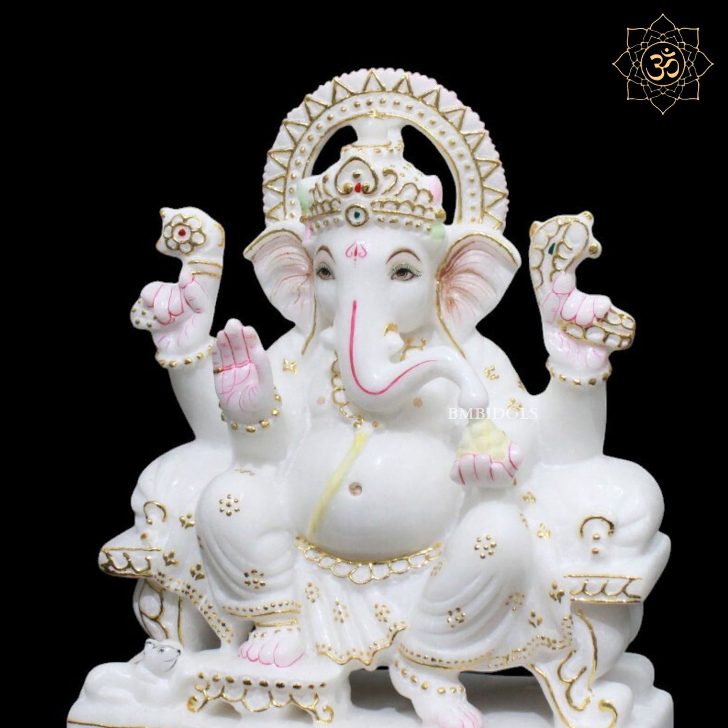 9inch White Marble Ganpati Murti for Home Mandirs