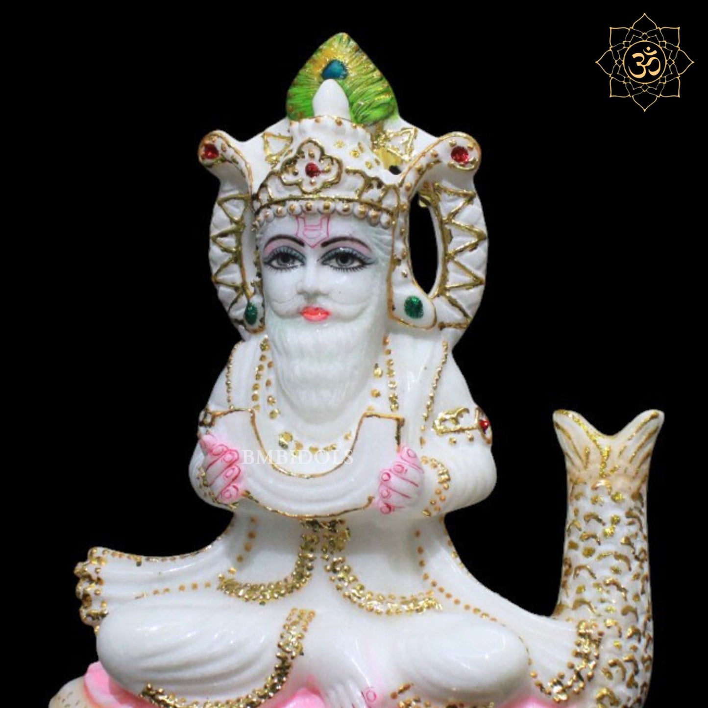 Jhulelal Bhagwan Marble Murti for Homes and Temples in 9inches