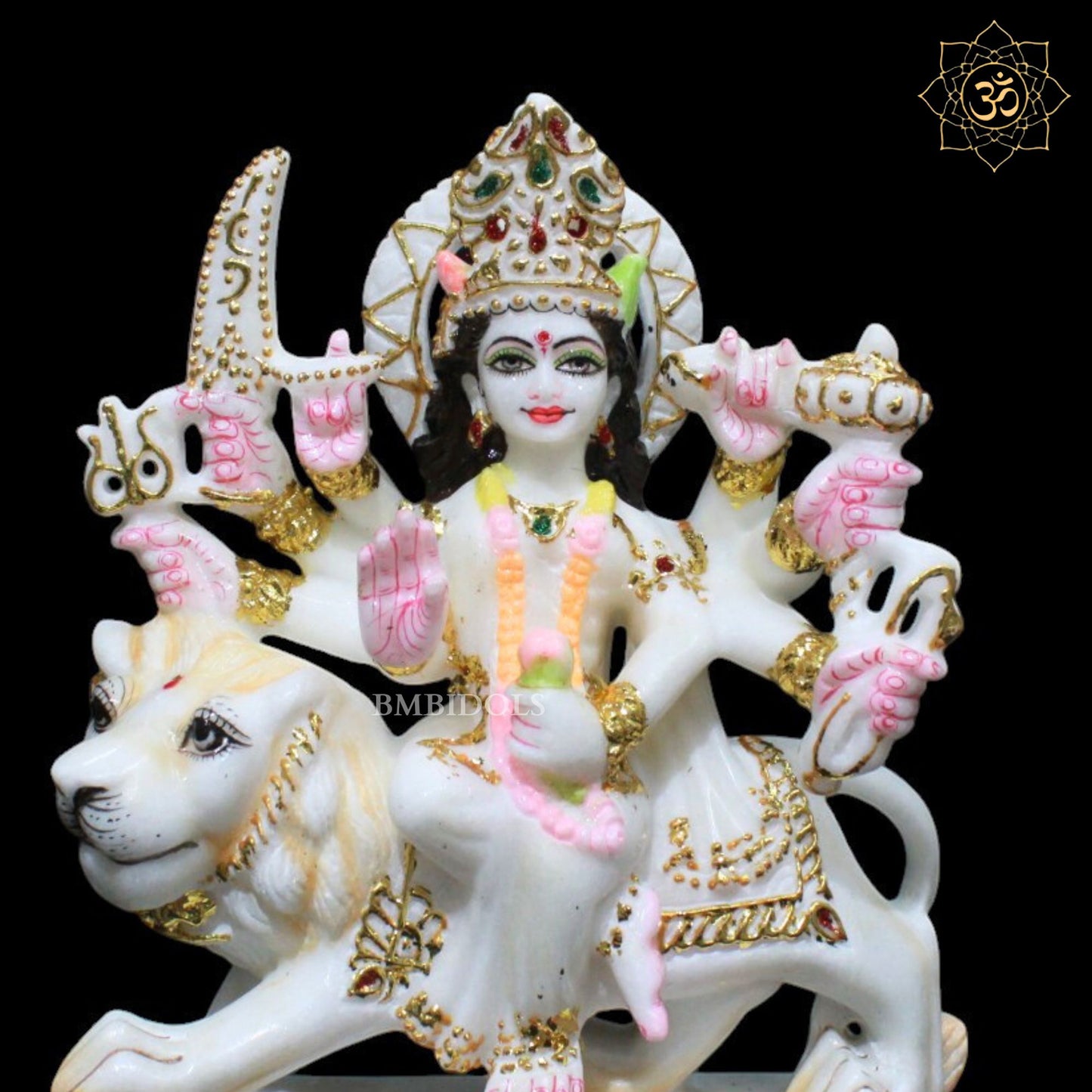 9inch Marble Durga Murti for Homes and Temples sitting on Lion