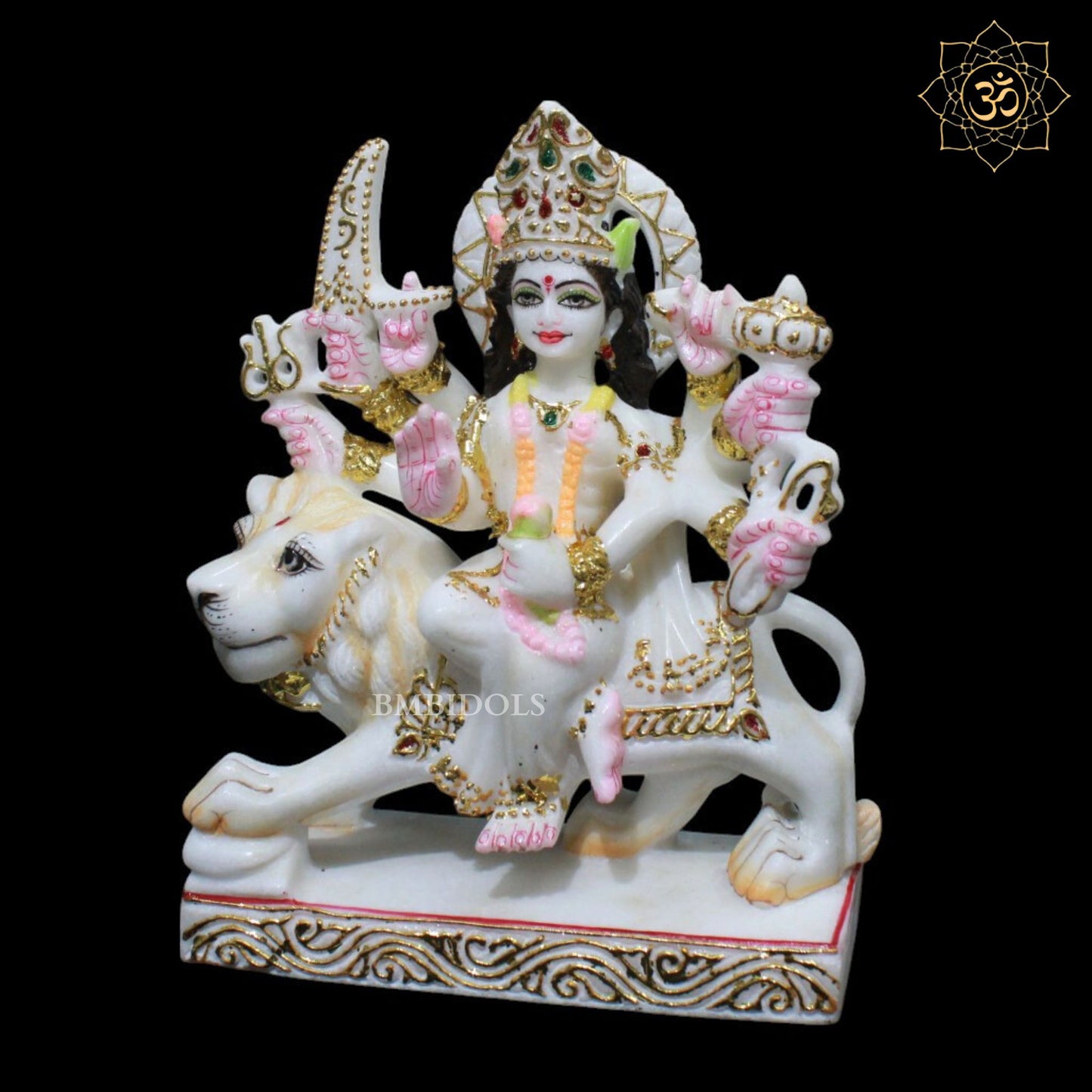9inch Marble Durga Murti for Homes and Temples sitting on Lion