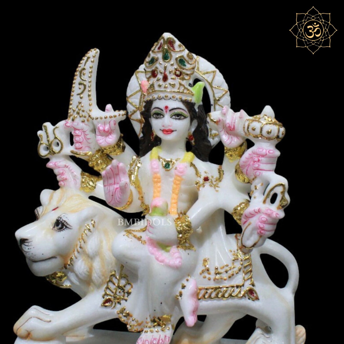 9inch Marble Durga Murti for Homes and Temples sitting on Lion