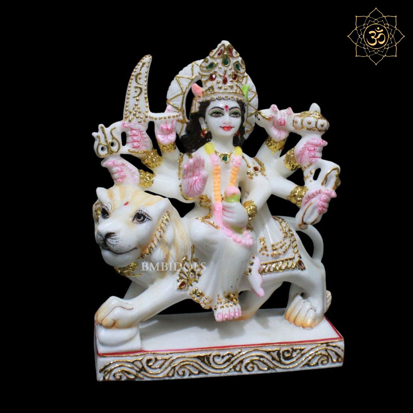 9inch Marble Durga Murti for Homes and Temples sitting on Lion