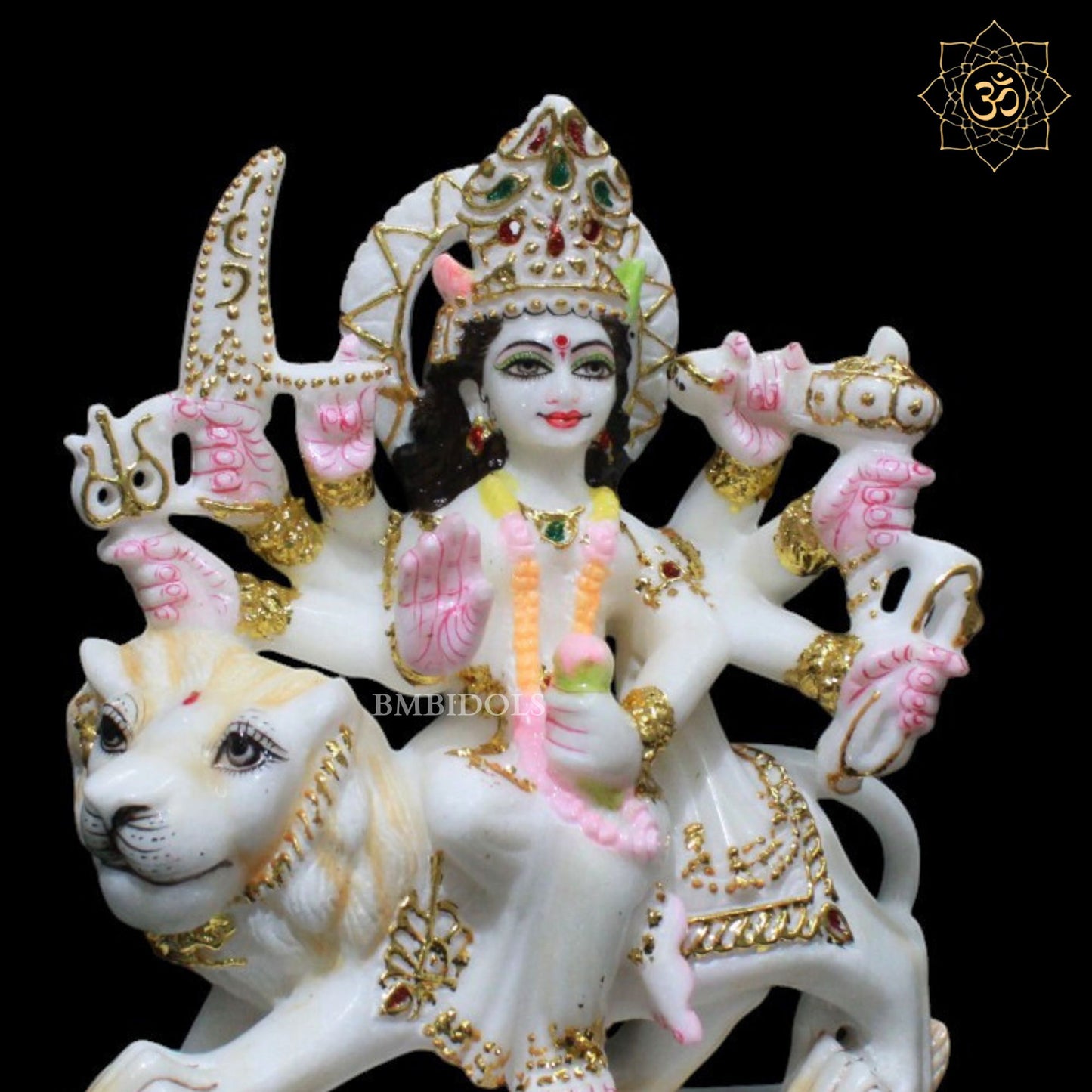 9inch Marble Durga Murti for Homes and Temples sitting on Lion