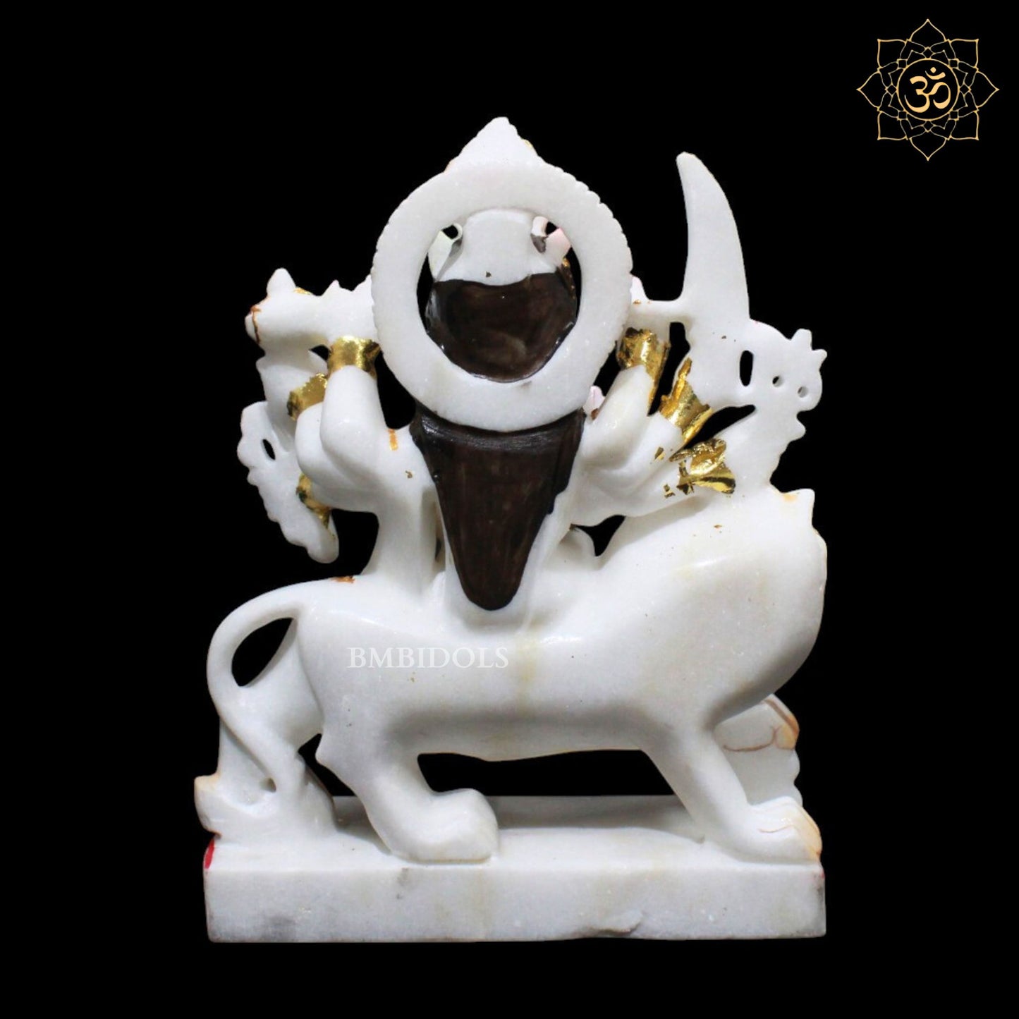 9inch Marble Durga Murti for Homes and Temples sitting on Lion