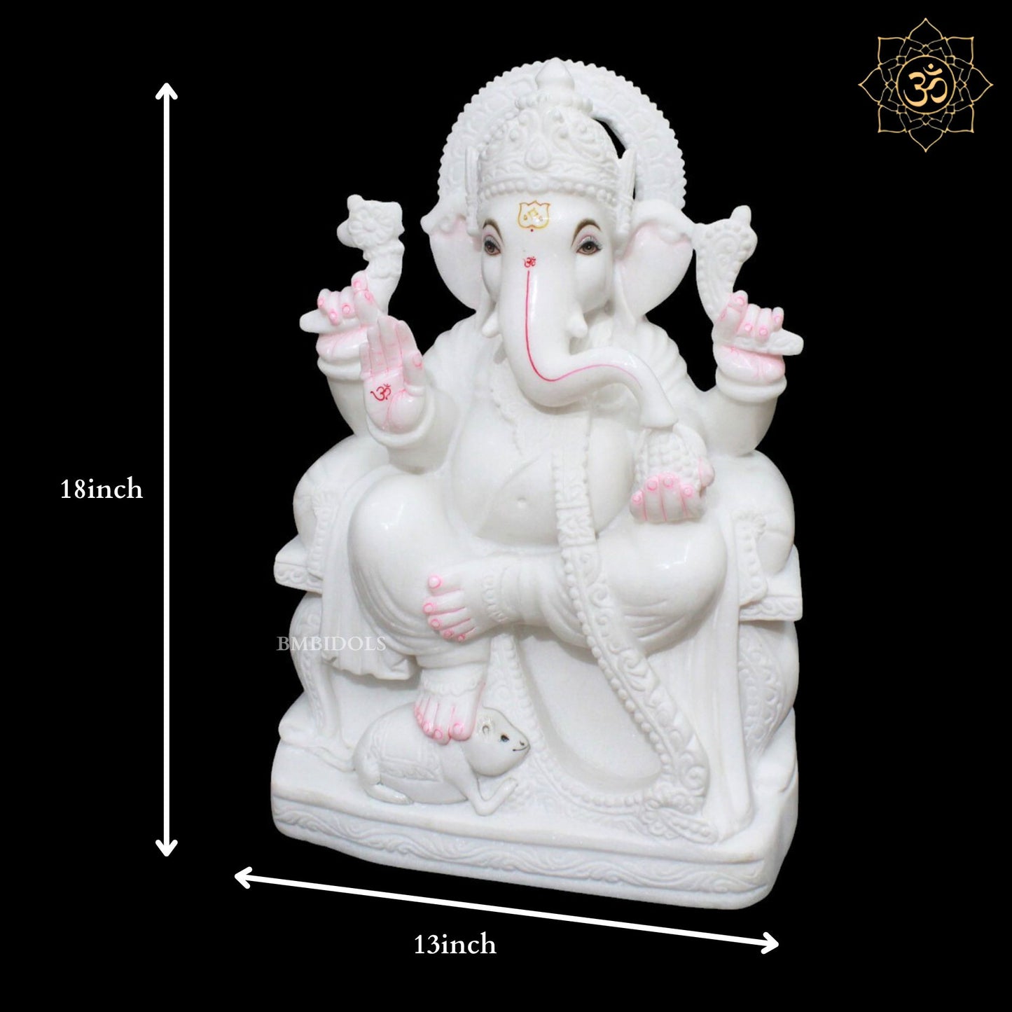 Ganesh Marble Murti in Makrana Marble in 18inches for Homes & Temples