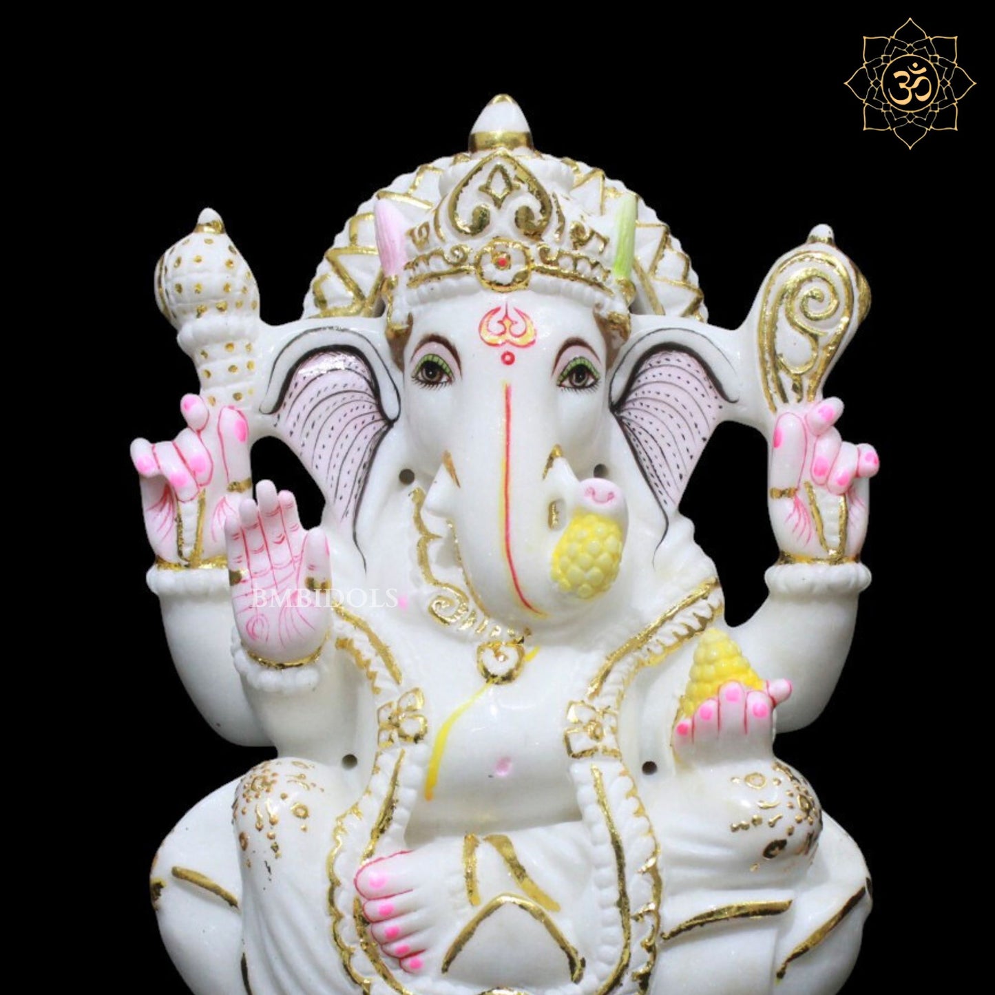 Lotus Marble Ganpati Murti for Home Mandirs in 12inches