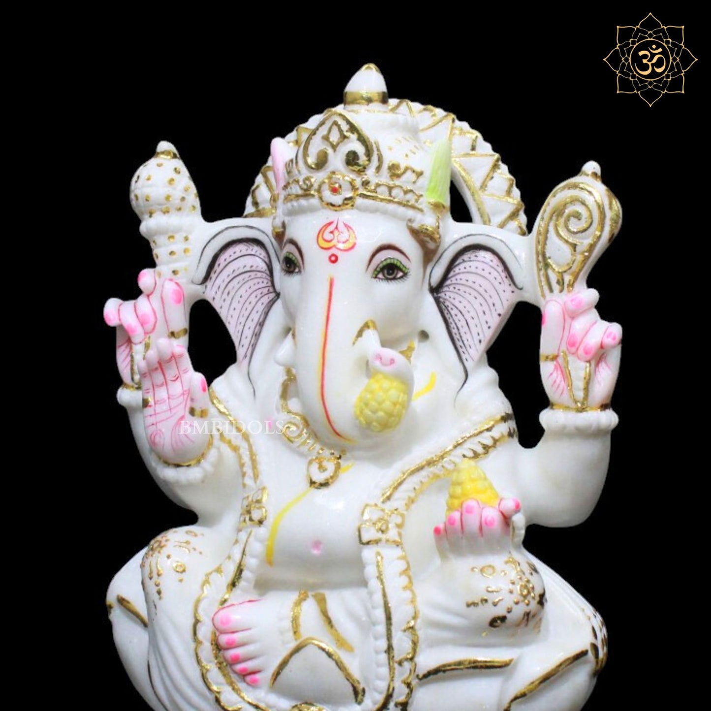 Lotus Marble Ganpati Murti for Home Mandirs in 12inches