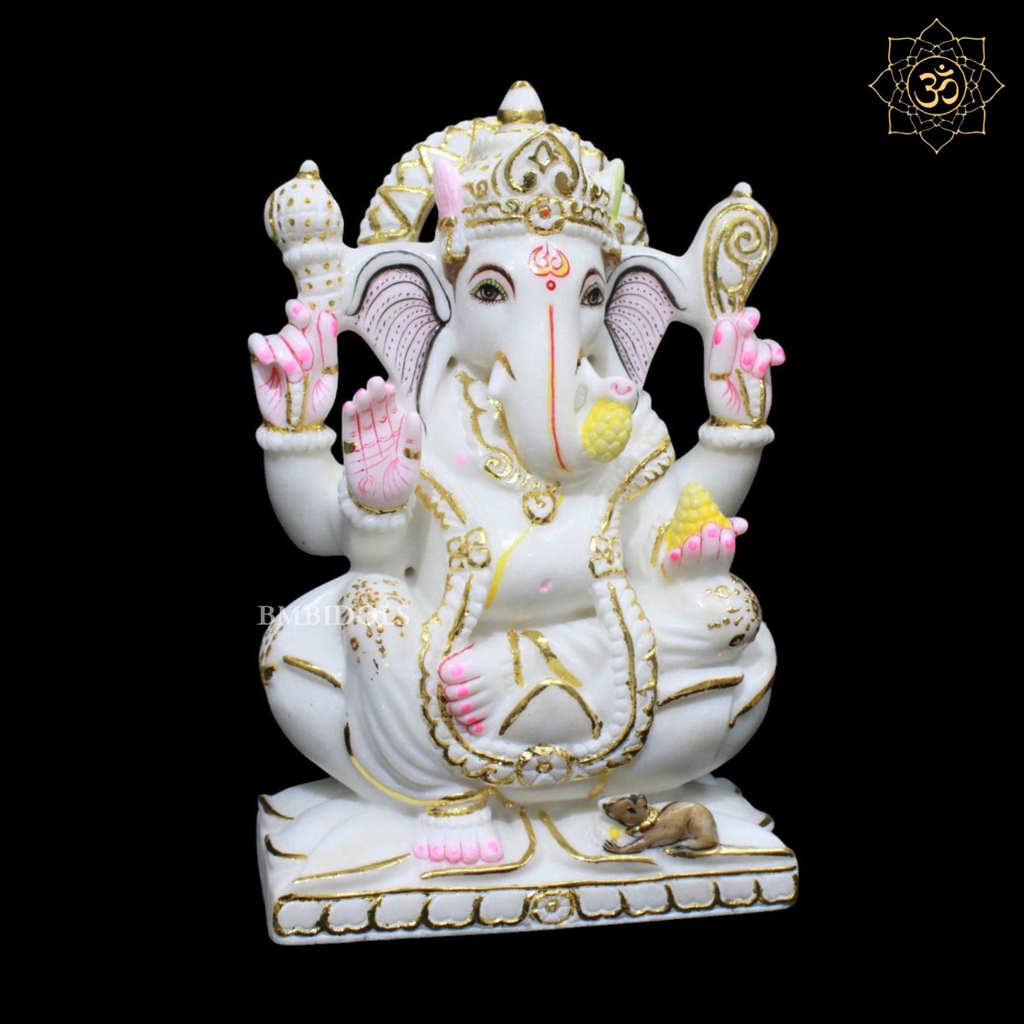 Lotus Marble Ganpati Murti for Home Mandirs in 12inches
