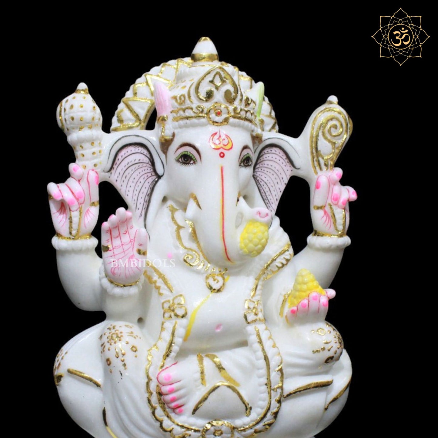 Lotus Marble Ganpati Murti for Home Mandirs in 12inches