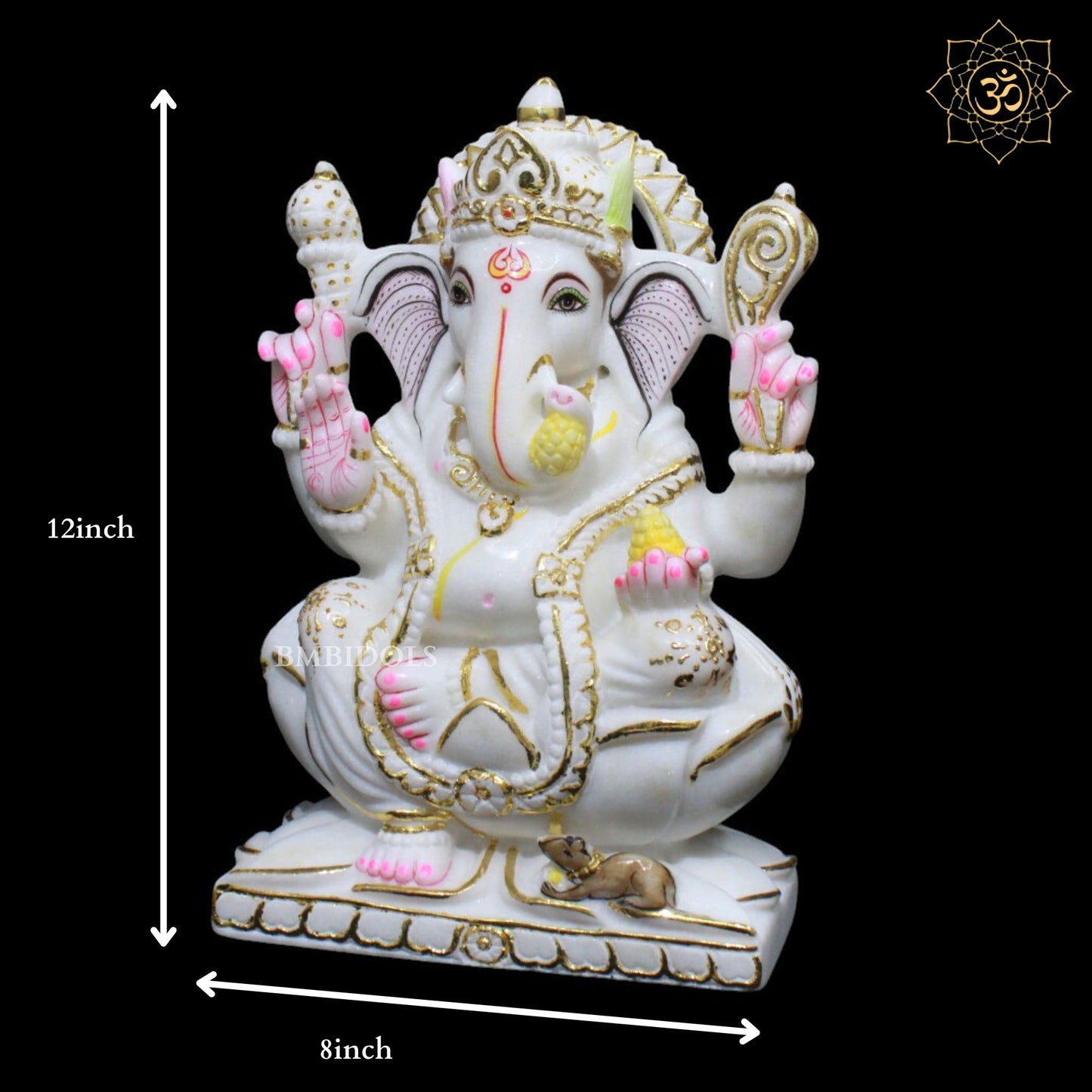 Lotus Marble Ganpati Murti for Home Mandirs in 12inches
