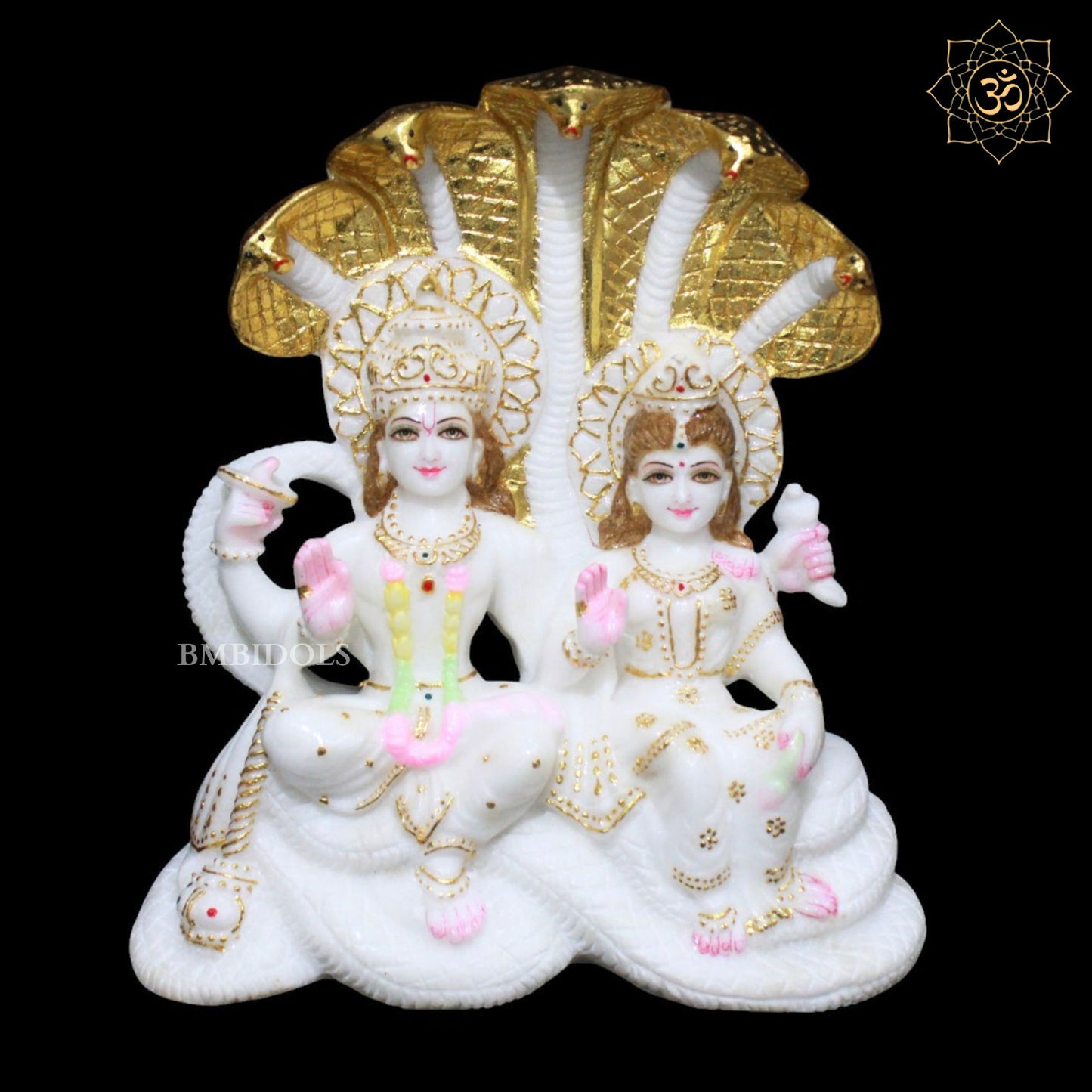Marble Vishnu Laxmi on Sheshnaag in Makrana Marble in 12inches
