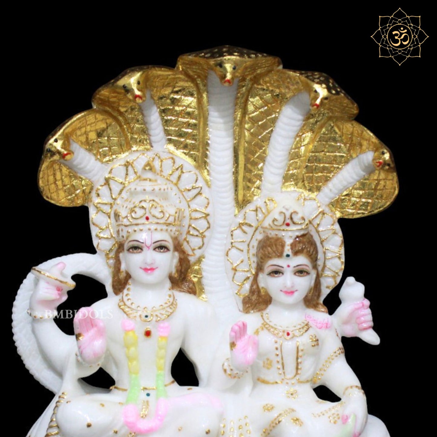 Marble Vishnu Laxmi on Sheshnaag in Makrana Marble in 12inches
