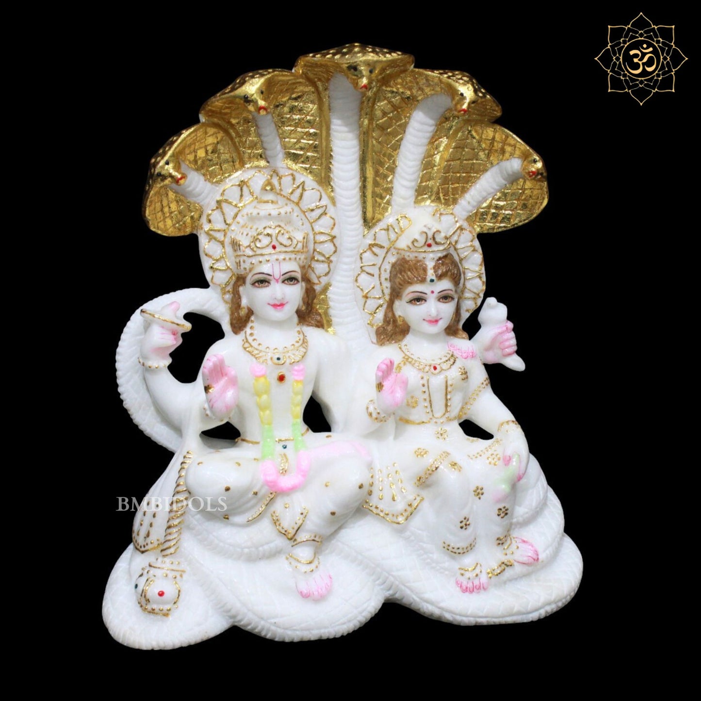 Marble Vishnu Laxmi on Sheshnaag in Makrana Marble in 12inches