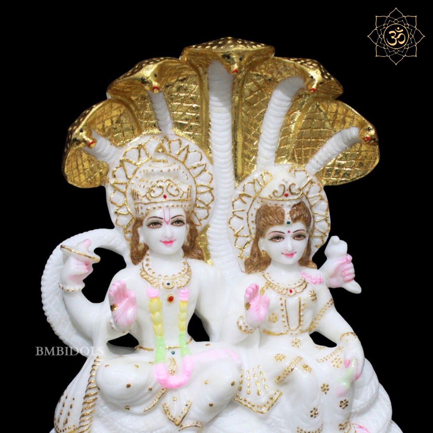 Marble Vishnu Laxmi on Sheshnaag in Makrana Marble in 12inches