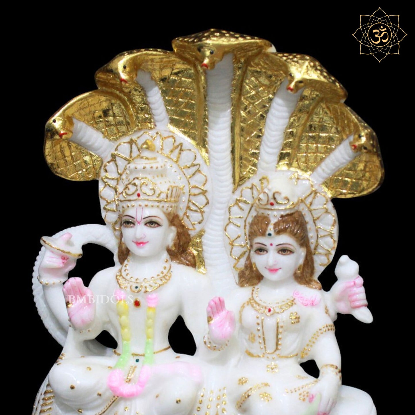 Marble Vishnu Laxmi on Sheshnaag in Makrana Marble in 12inches