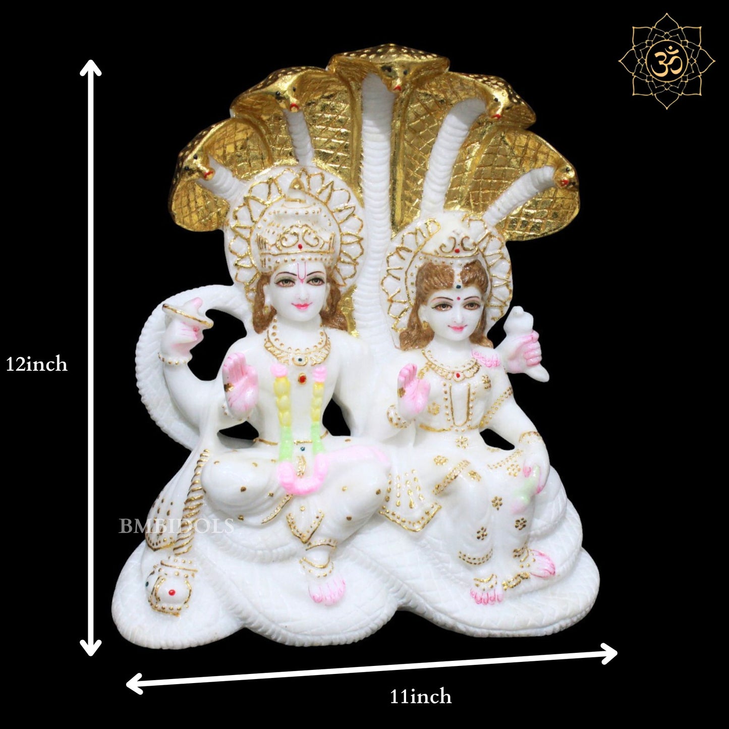 Marble Vishnu Laxmi on Sheshnaag in Makrana Marble in 12inches