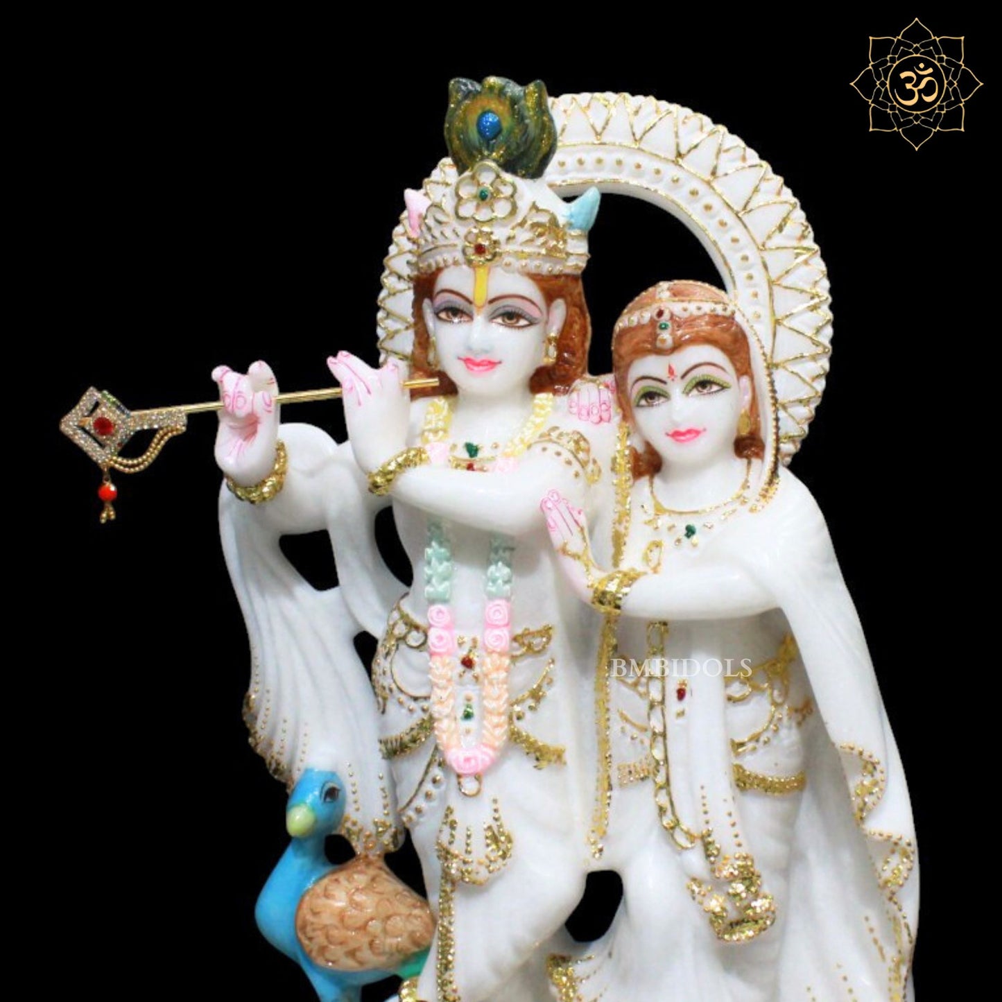 15inch Jugal Radha Krishna Marble Murti in White Makrana Marble