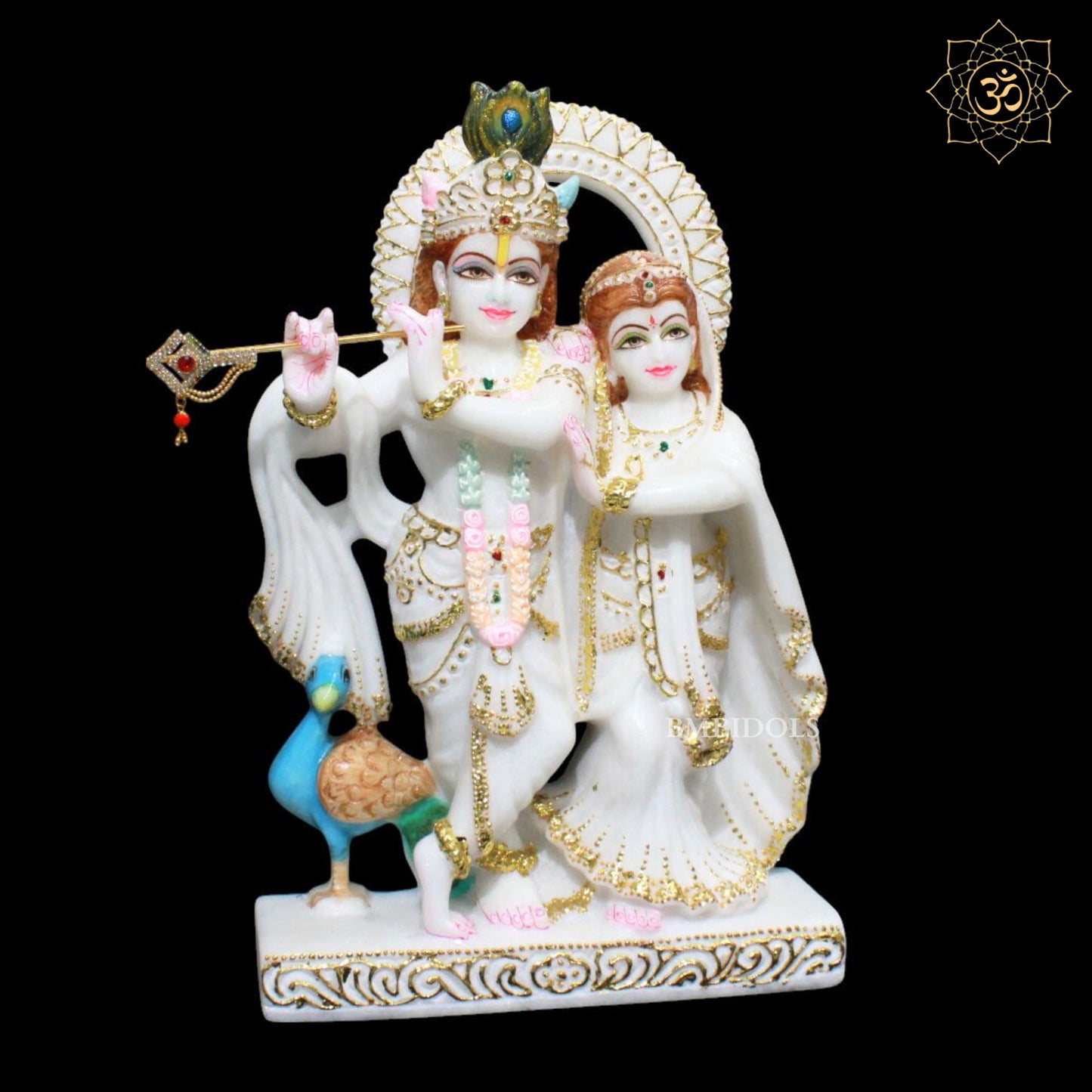 15inch Jugal Radha Krishna Marble Murti in White Makrana Marble