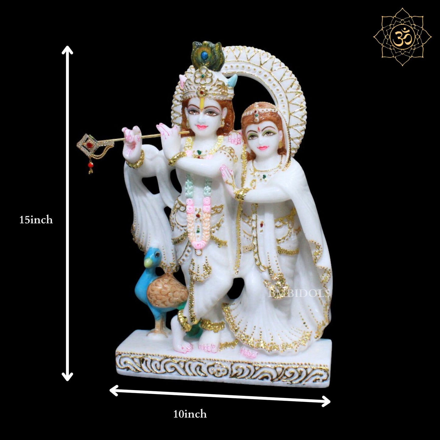 15inch Jugal Radha Krishna Marble Murti in White Makrana Marble