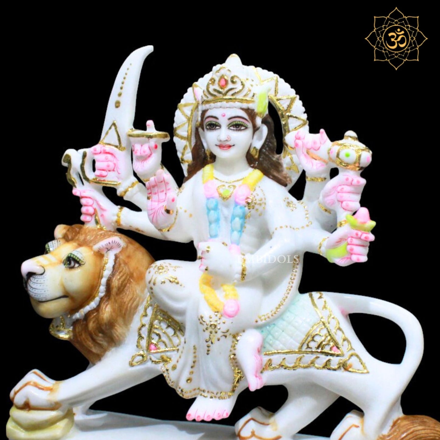 1feet Marble Durga Murti for Home Mandirs in pure White Marble