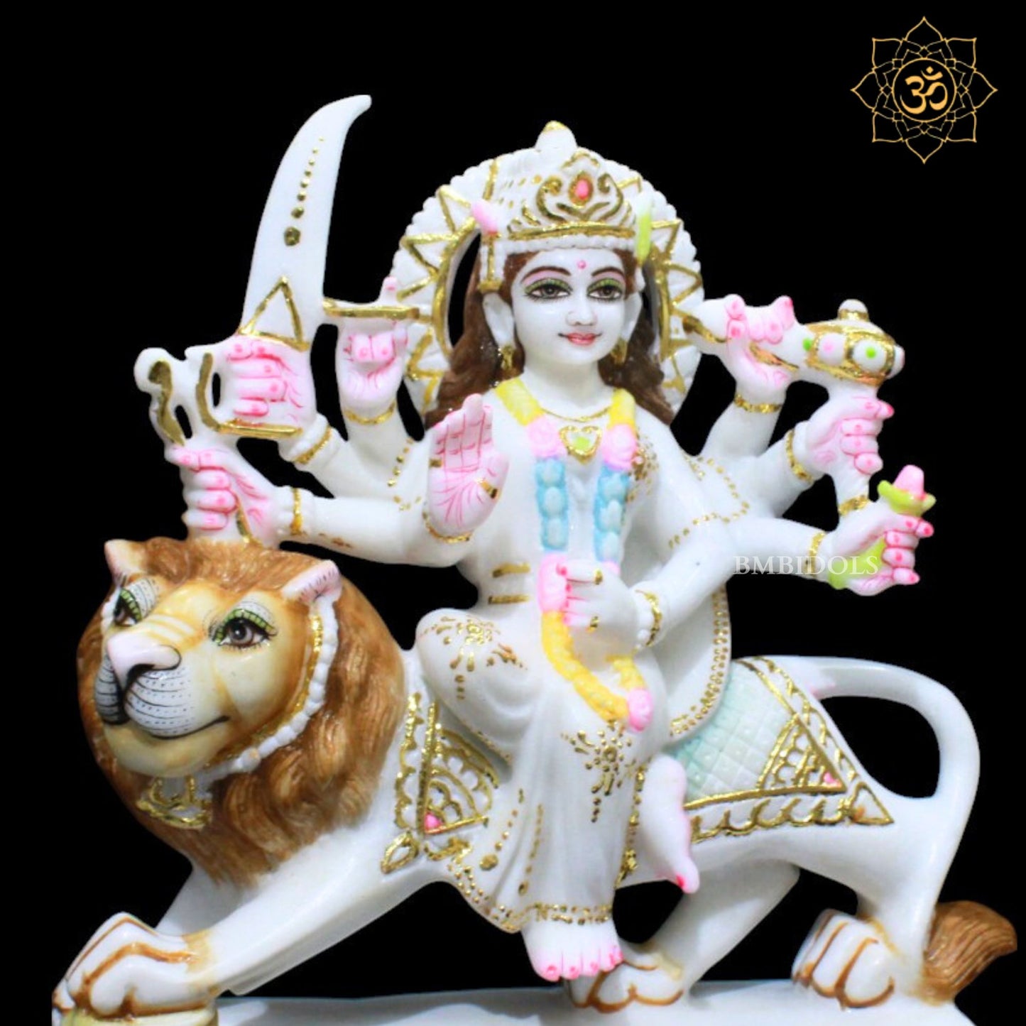 1feet Marble Durga Murti for Home Mandirs in pure White Marble