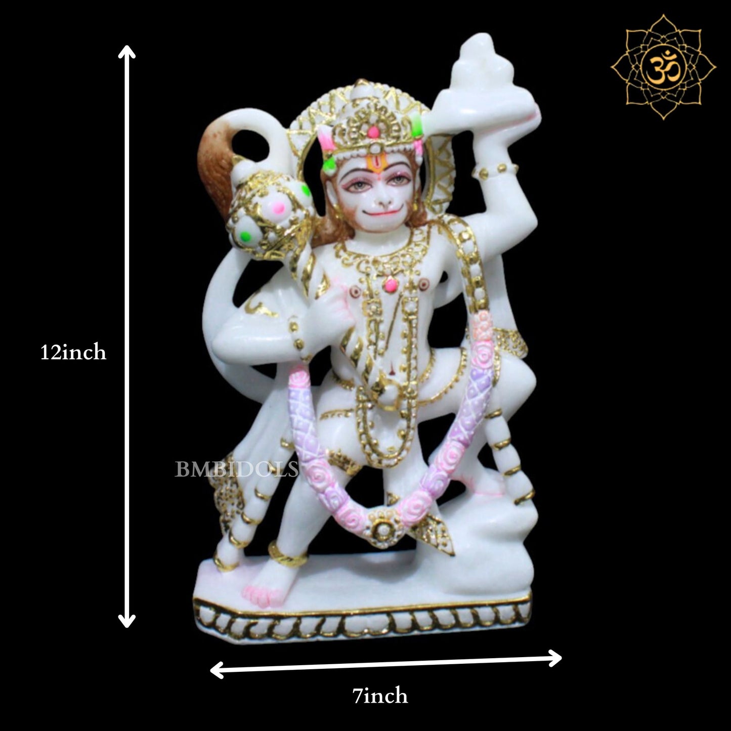 Veer Hanuman Marble Murti for Homes and Temples in 12inches