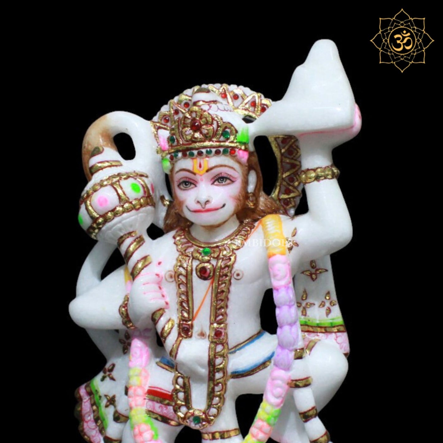 Veer Hanuman Marble in Diamond Work in 9inches