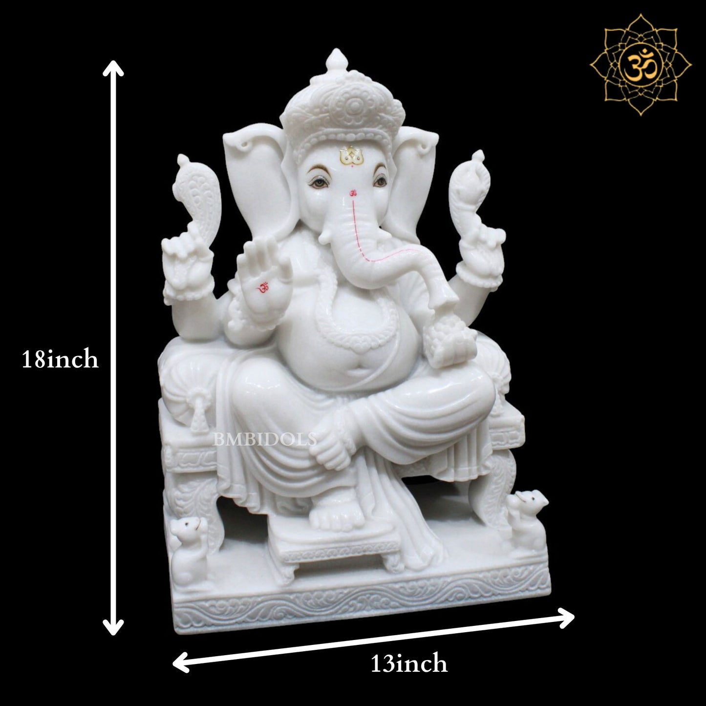 Ganesh Bhagwan Marble Murti in Makrana Marble in 18inches