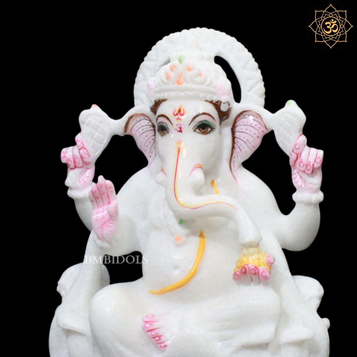 9inches Ganpati Marble Murti for Homes and Temples on Lotus