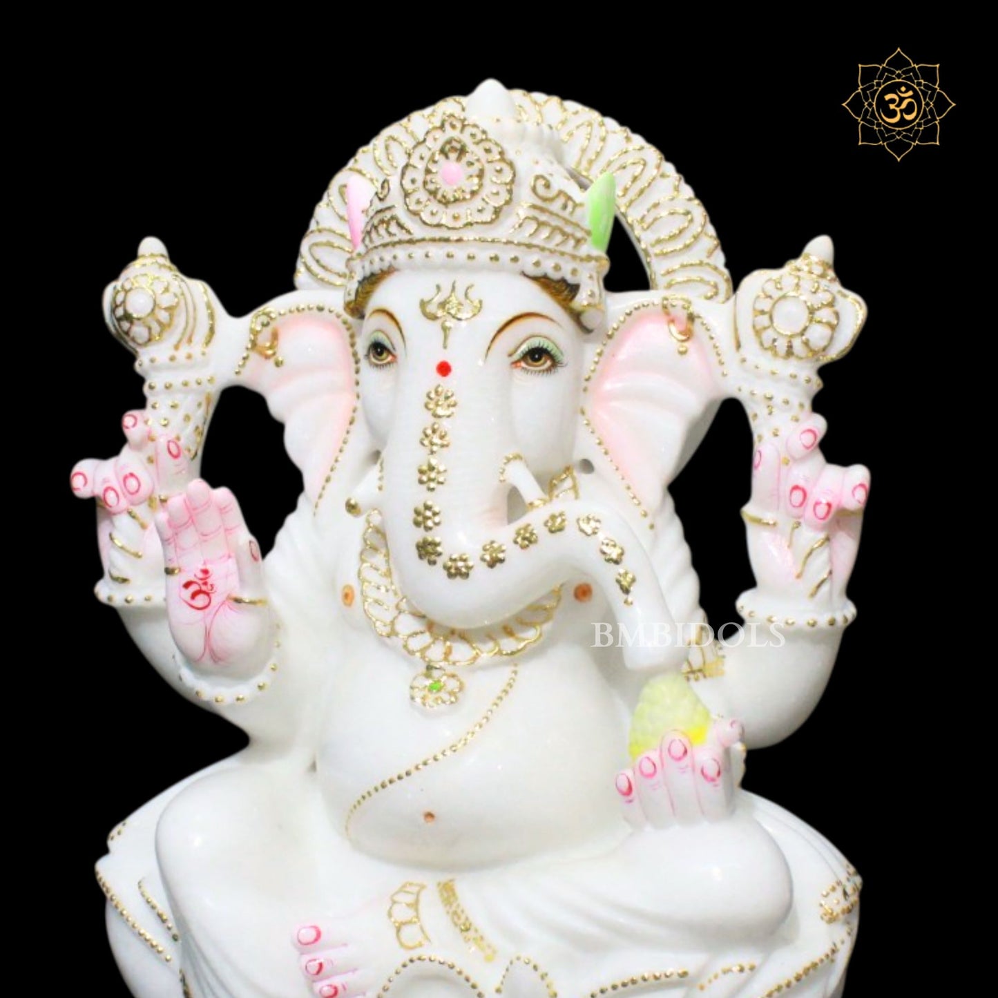 15inch Ganesh Bhagwan Murti in Makrana Marble on Lotus