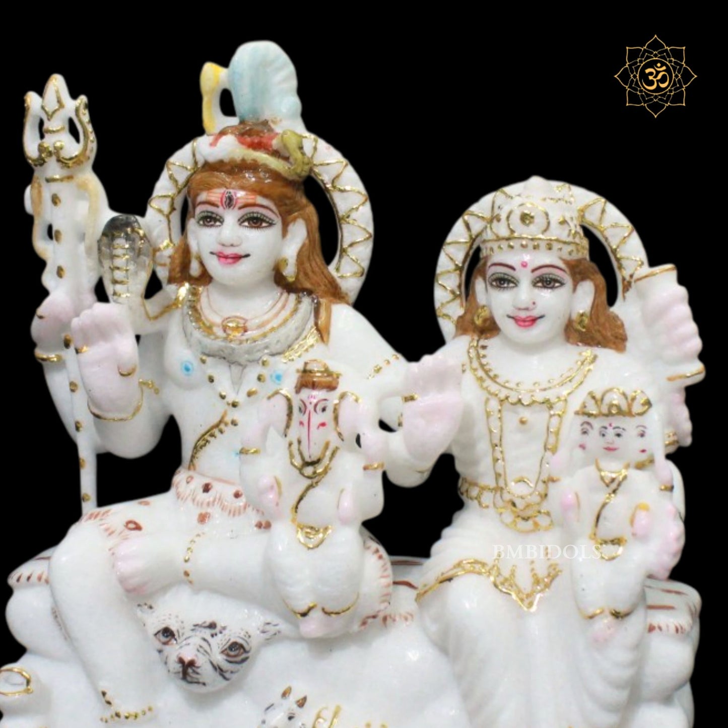 Shiv Parivar Marble Murti for Homes in 9inches with Ganesh and Kartikeya