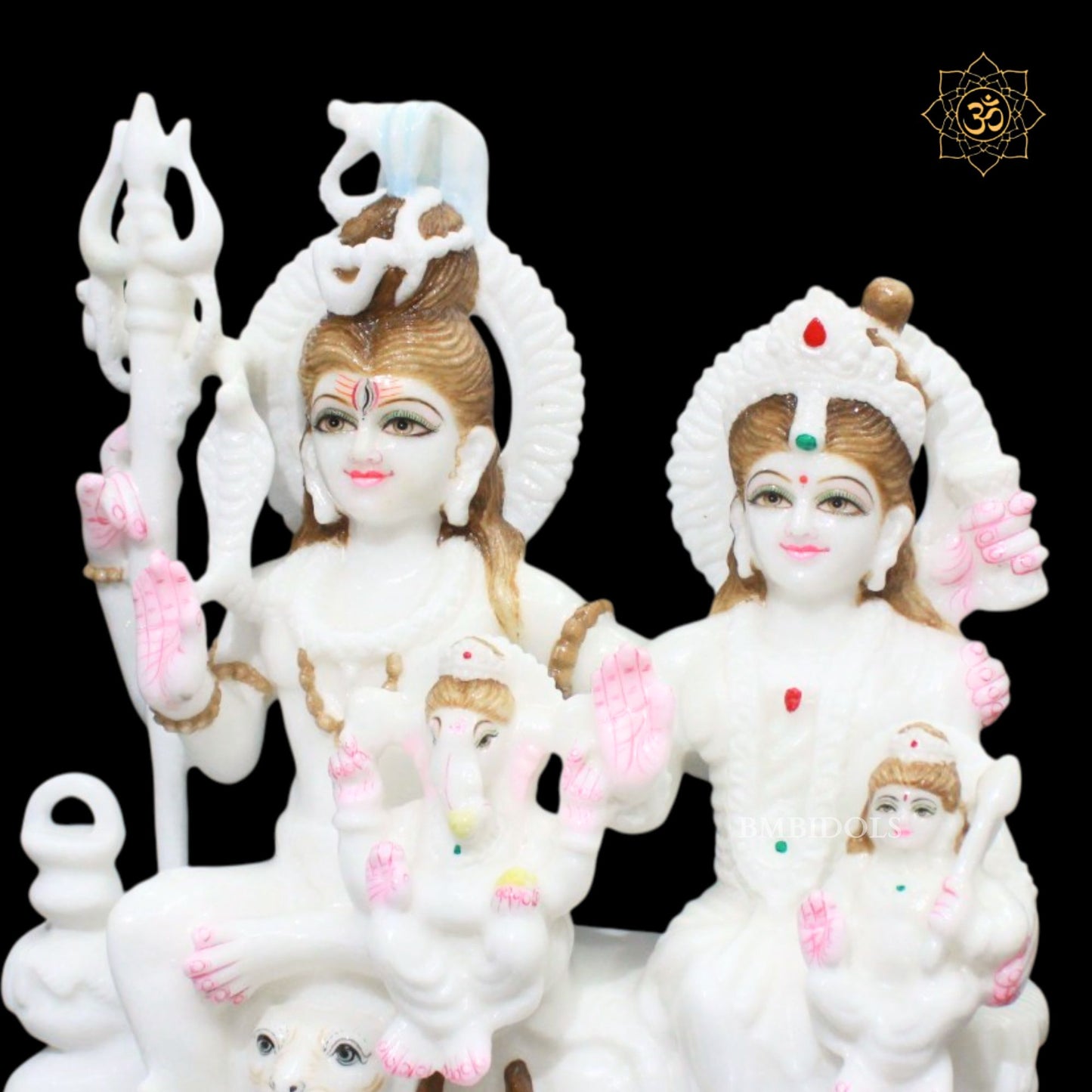 15inch Shiv Parivar Bhagwan Marble Murti in Pure White Marble