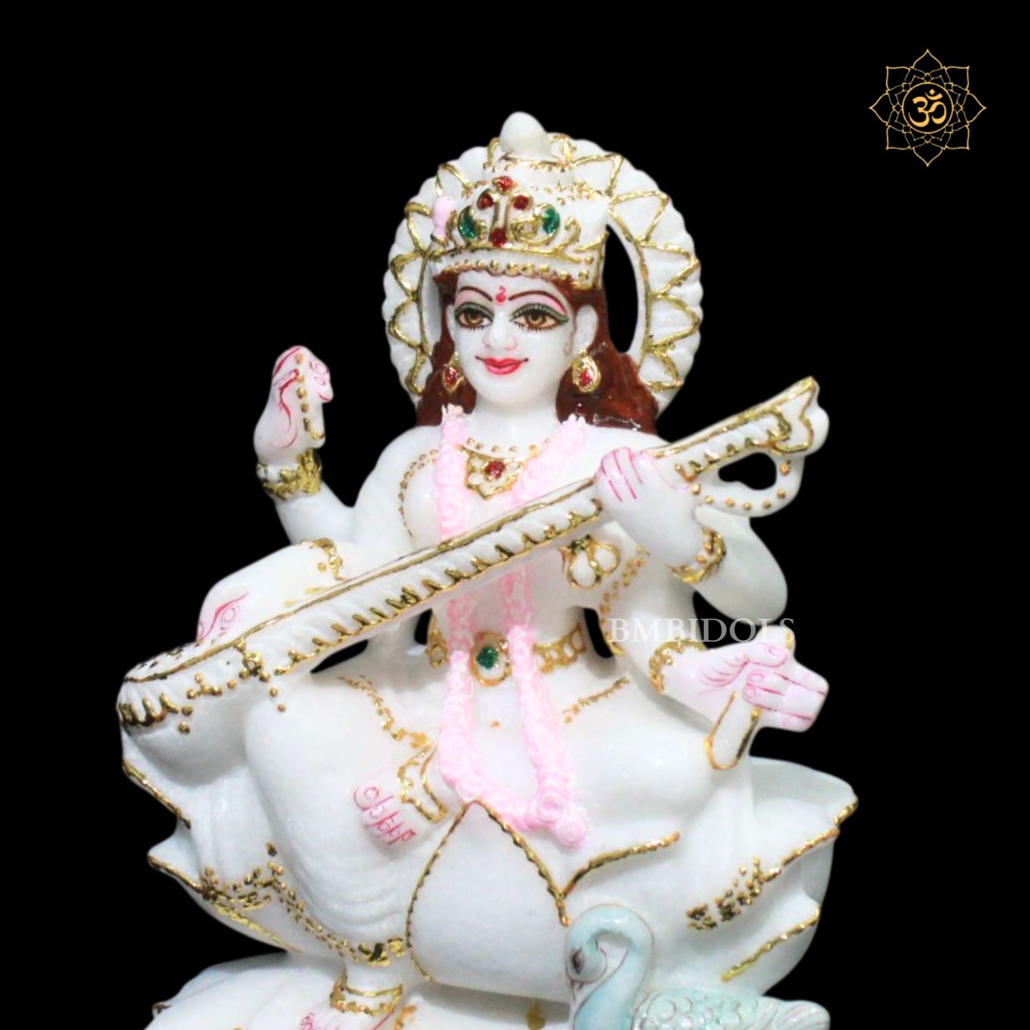 Marble Saraswati Maa Murti in 9inches for Ghar Mandirs