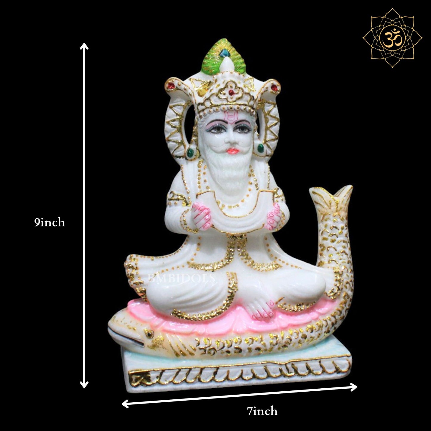 Jhulelal Bhagwan Marble Murti for Homes and Temples in 9inches