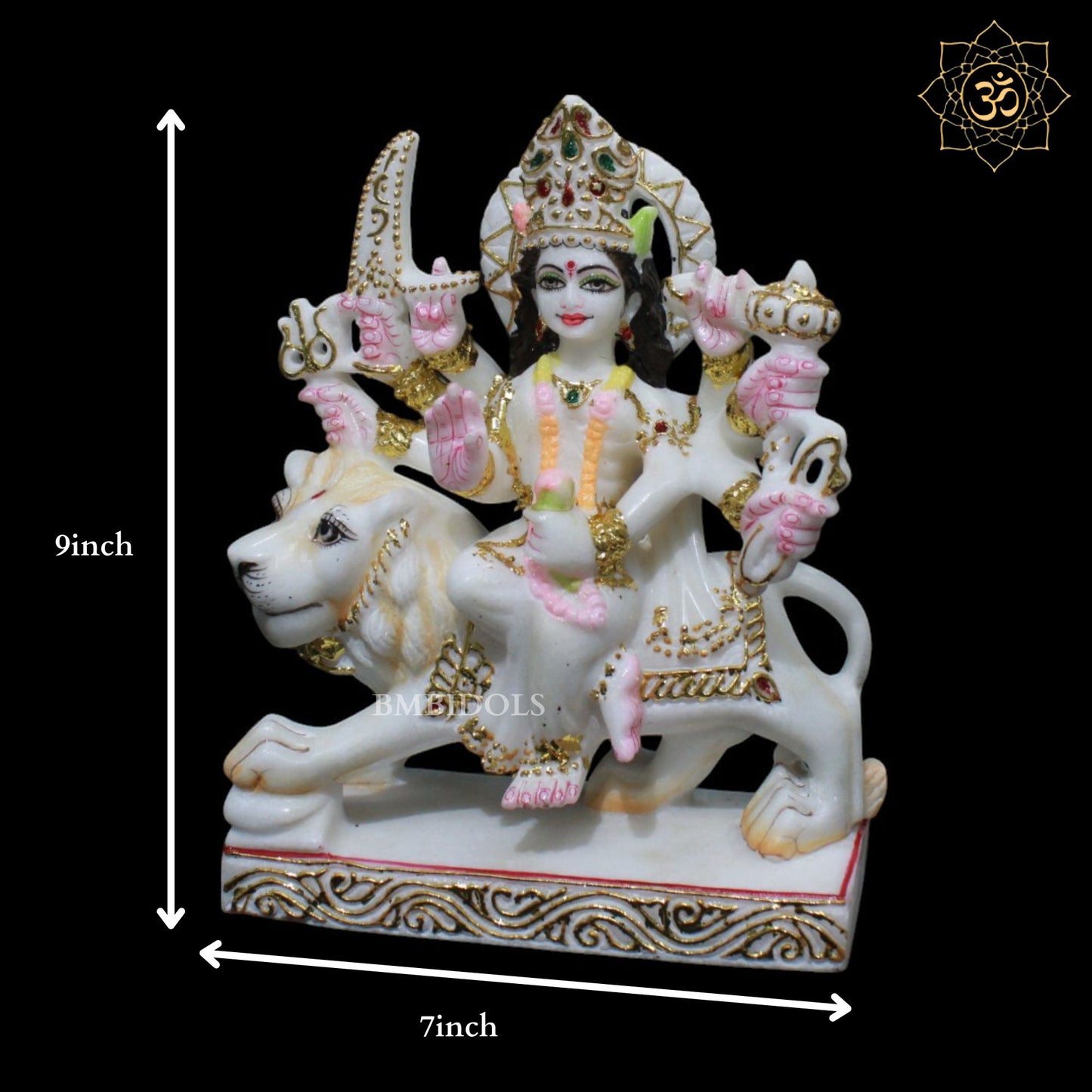 9inch Marble Durga Murti for Homes and Temples sitting on Lion