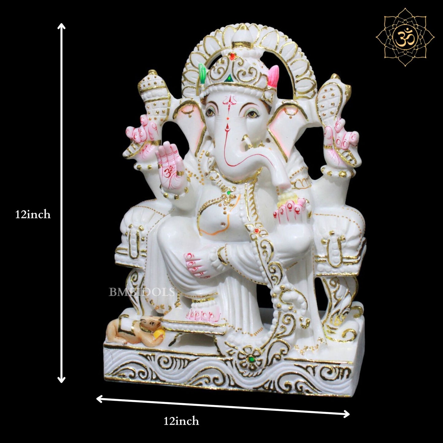 Ganesh Marble Statue for Home Mandirs in 12inches