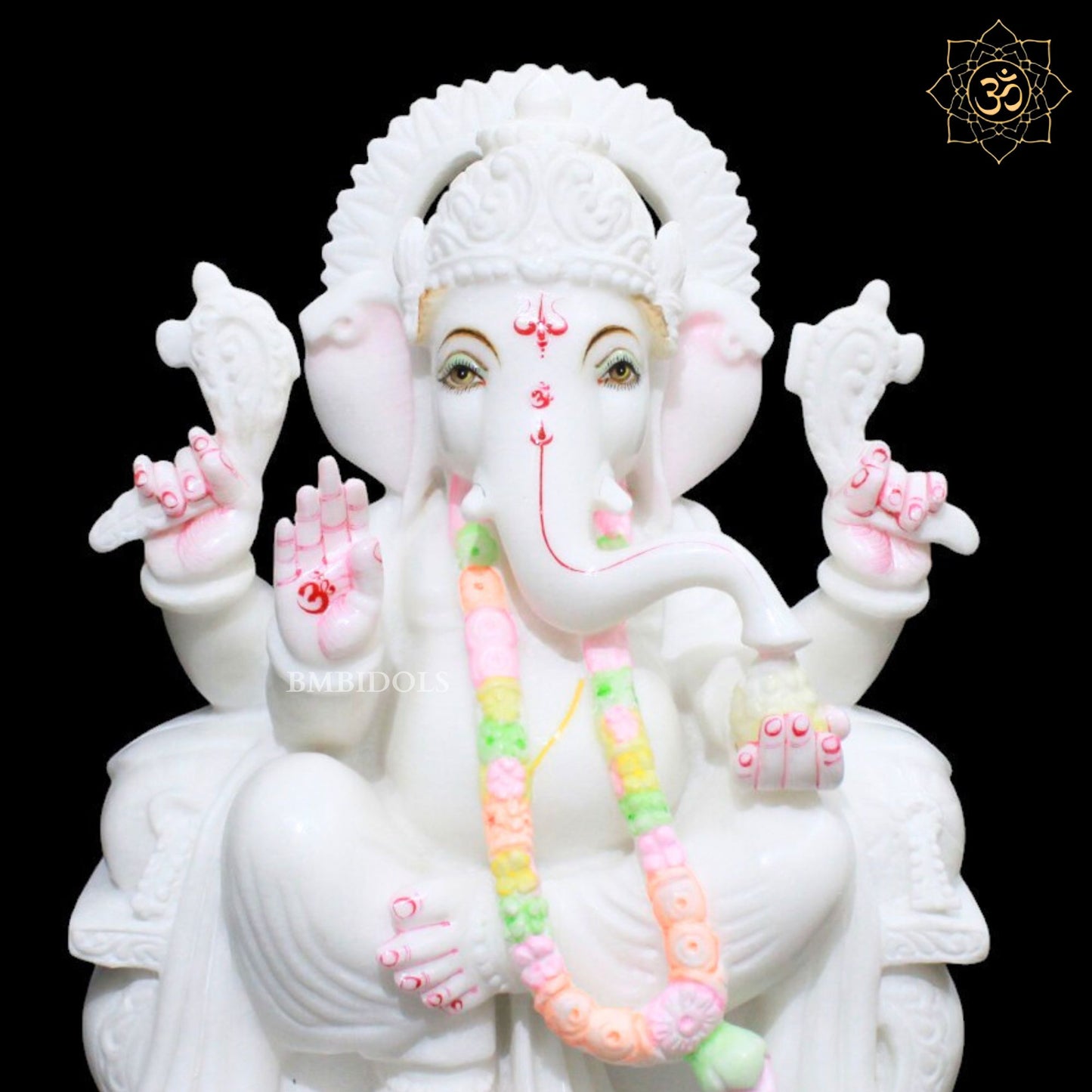 Ganpati Marble Murti in White Makrana Marble in 15inches