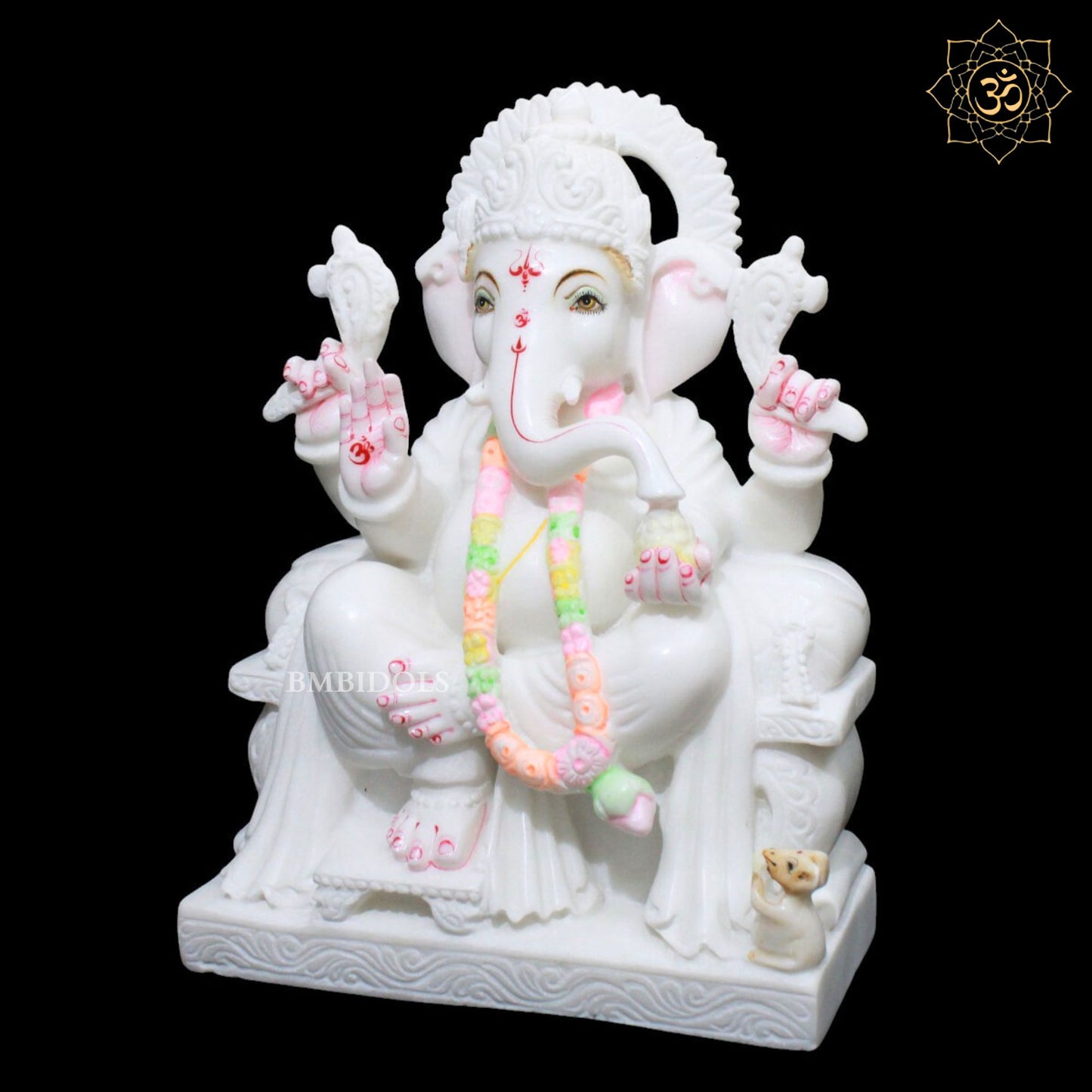 Ganpati Marble Murti in White Makrana Marble in 15inches