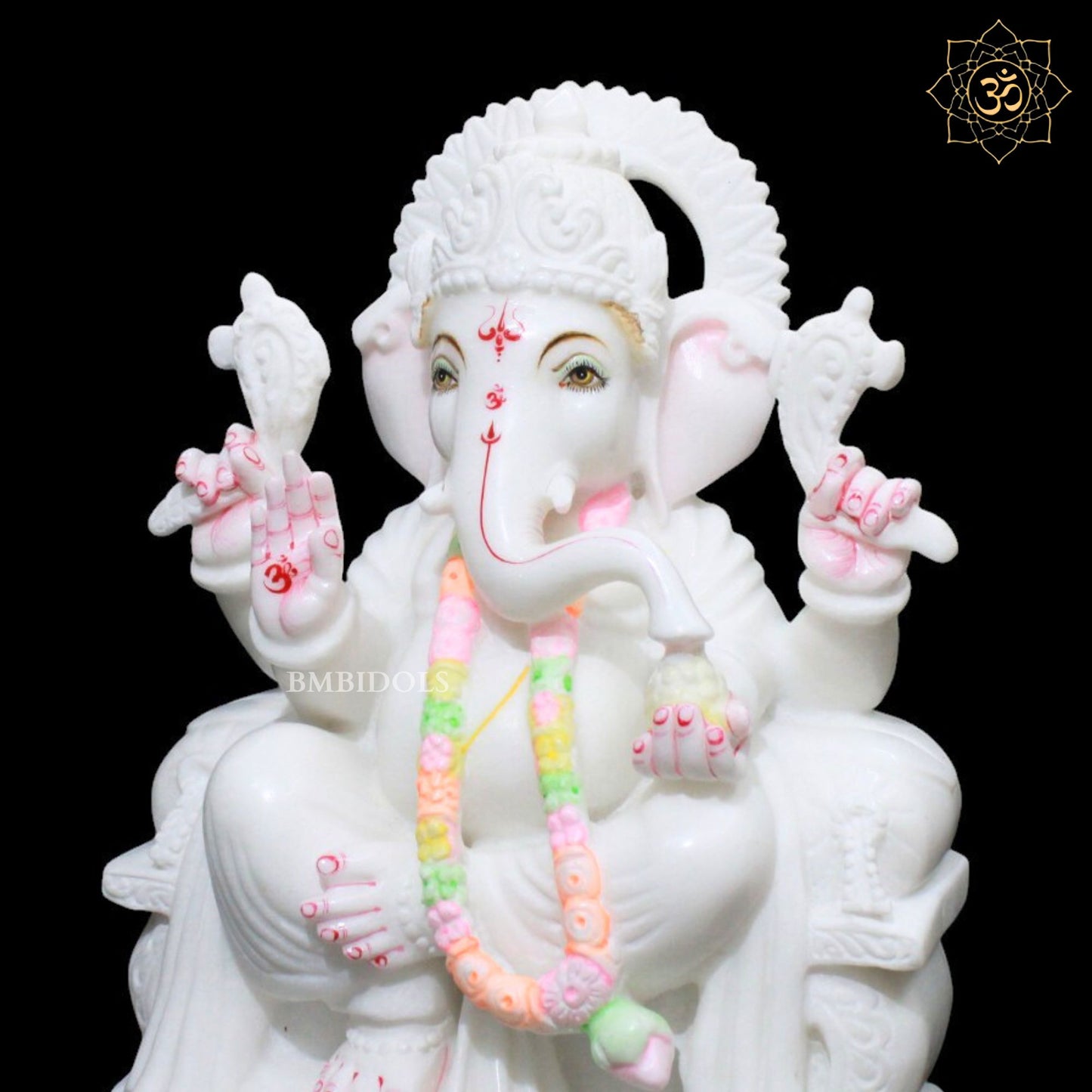 Ganpati Marble Murti in White Makrana Marble in 15inches