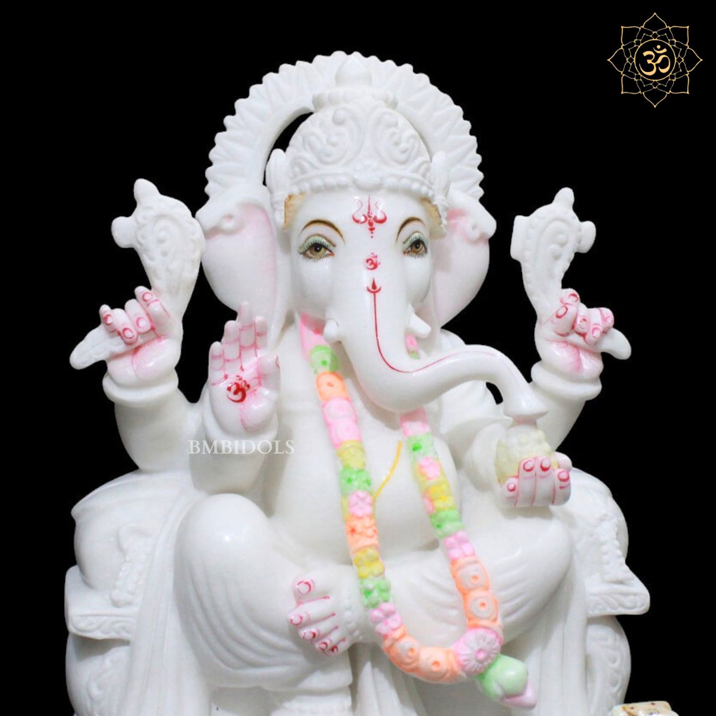 Ganpati Marble Murti in White Makrana Marble in 15inches