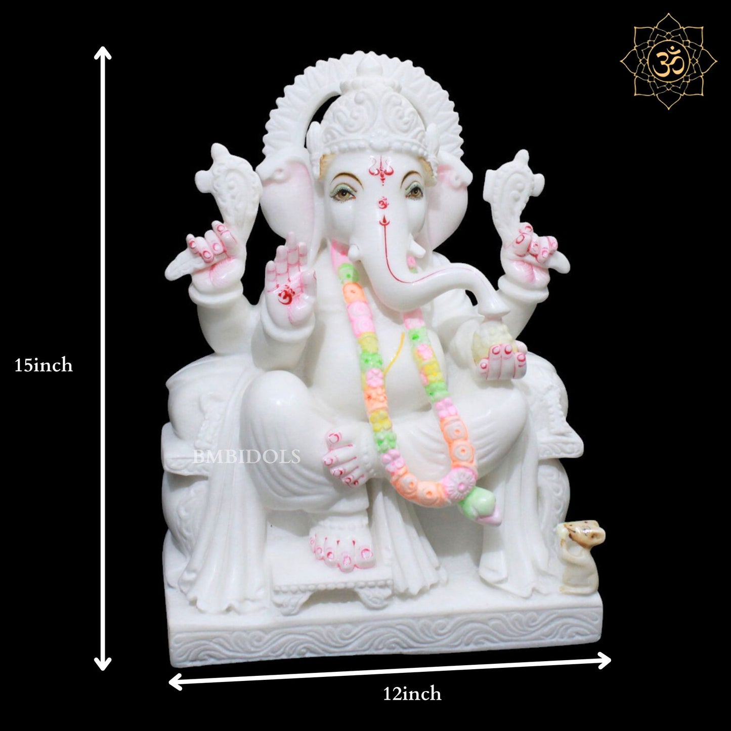 Ganpati Marble Murti in White Makrana Marble in 15inches